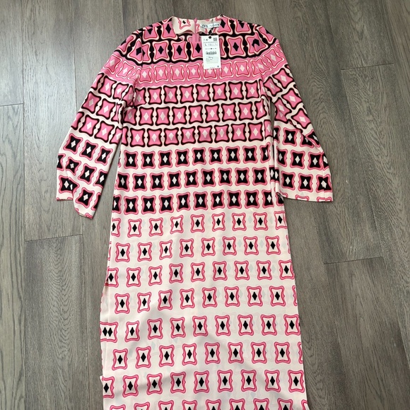 ZARA PINK CUT OUT PRINT TUNIC DRESS ROUND NECK - Picture 4 of 4
